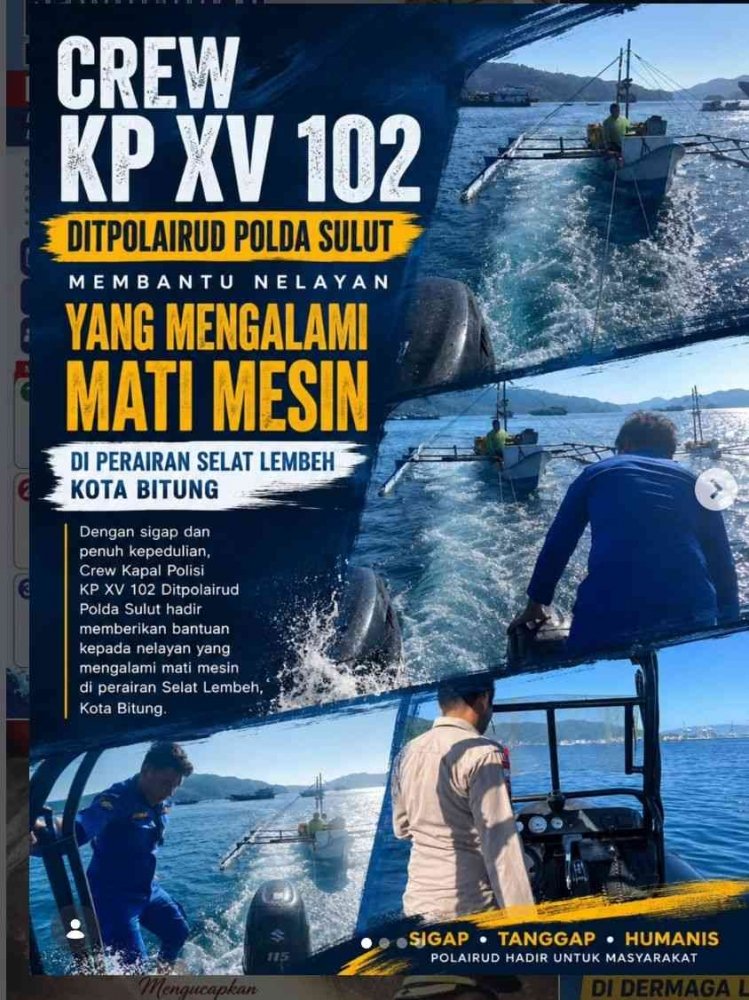 Respons Cepat KP. XV-102 Ditpolairud Polda Sulut Selamatkan Nelayan yang Mengalami Mati Mesin di Perairan Lembeh